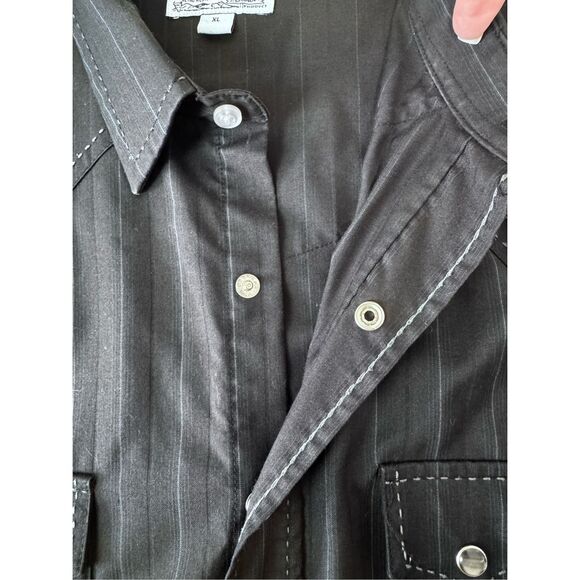 Panhandle Slim Retro Western Men’s XL Pearl Snap Black Button Gray Striped Shirt - Picture 5 of 10